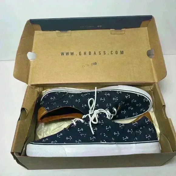 G.H. Bass Navigate Anchor Print Sneakers Boat Shoes Size 7.5 Navy - Picture 7 of 9